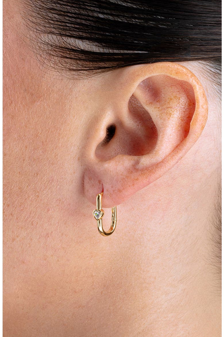 Solitaire Heart Cubic Zirconia Huggie Hoop Earrings, Alternate, color, GOLD