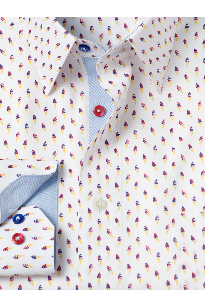 Cotton Point Collar Poplin Classic Contrast Trim Button Cuff Long Sleeve, Alternate, color, White/Blue