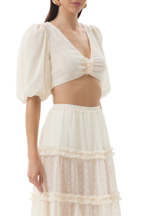 Emily Clip Dot Cutout Puff Sleeve Crop Top