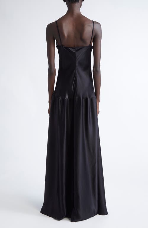 Fforme Laylay Dropped Waist Hammered Satin Dress In Blue