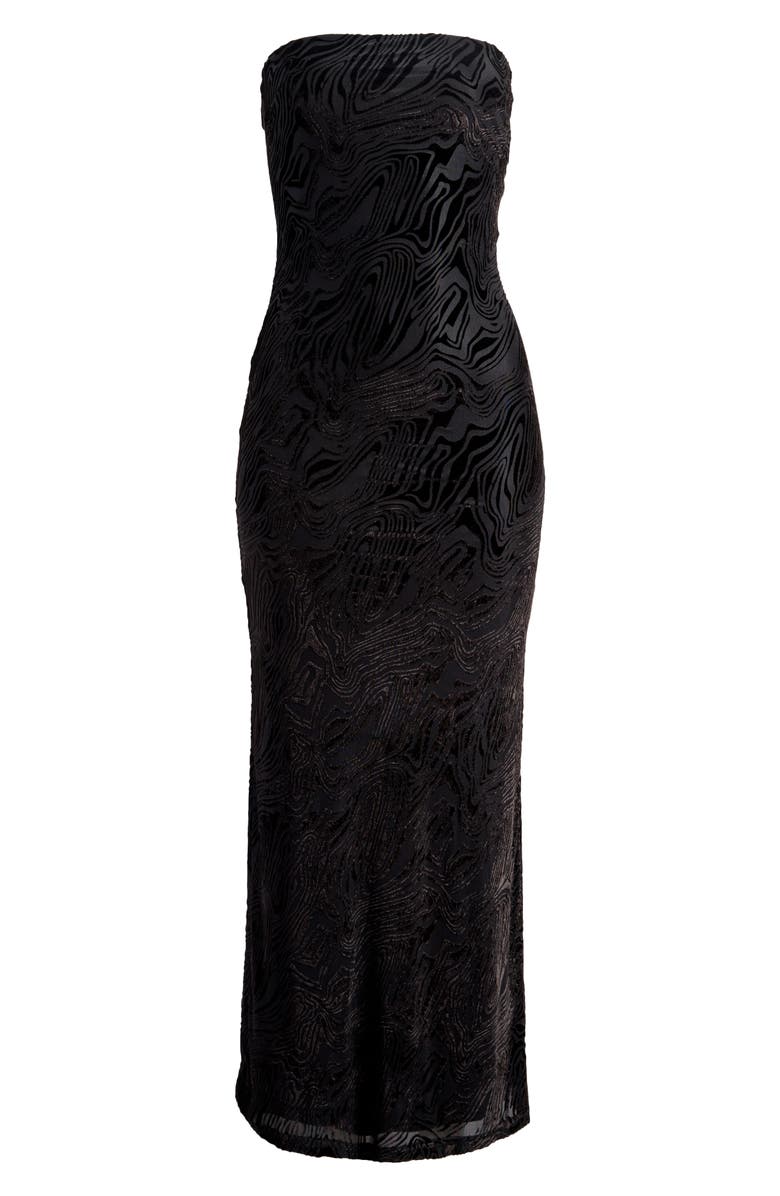 Rare London Strapless Burnout Mesh Maxi Dress, Alternate, color, Black