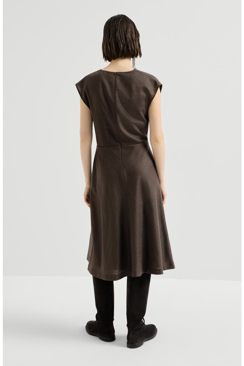 Virgin wool diagonal flannel wrap-effect dress with monili, Alternate, color, Pine Cone Brown