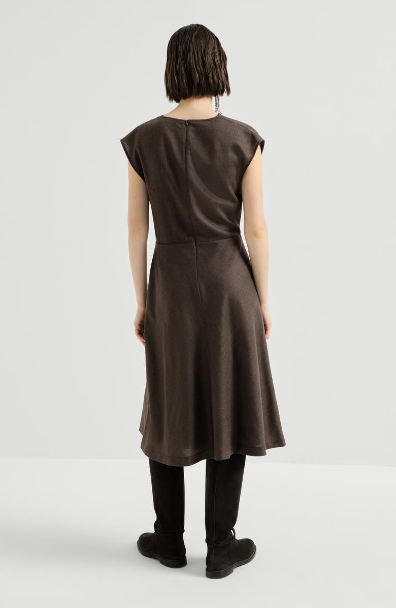 Brunello Cucinelli Virgin wool diagonal flannel wrap-effect dress with monili, Alternate, color, Pine Cone Brown