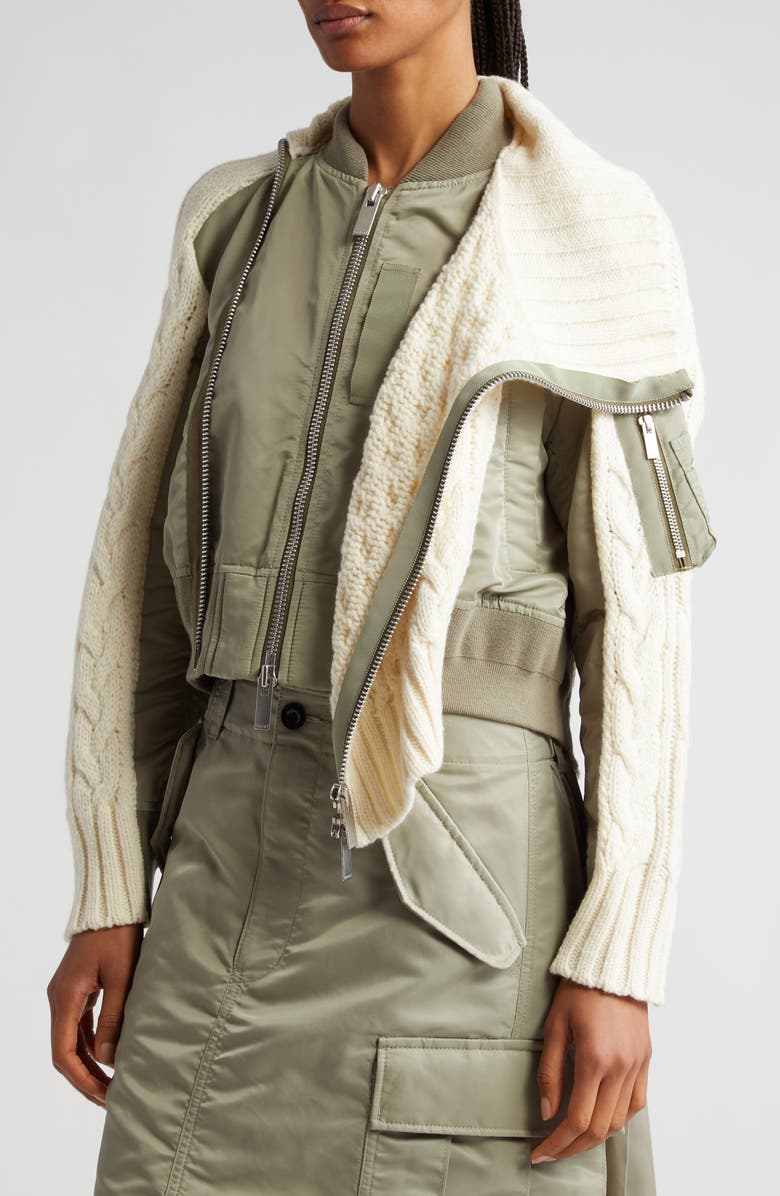 Sacai Nylon Twill & Wool Blend Knit Blouson Jacket, Alternate, color, 