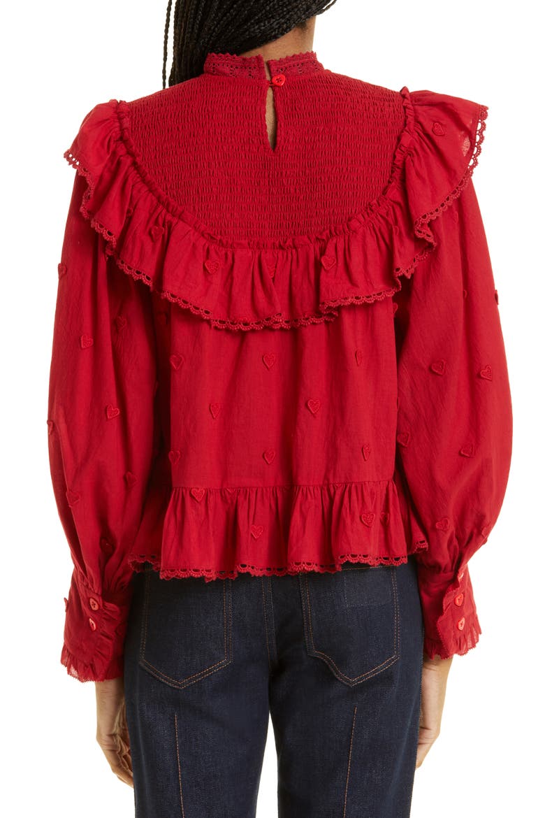 Heart Appliqué Cotton Blouse, Alternate, color, RED