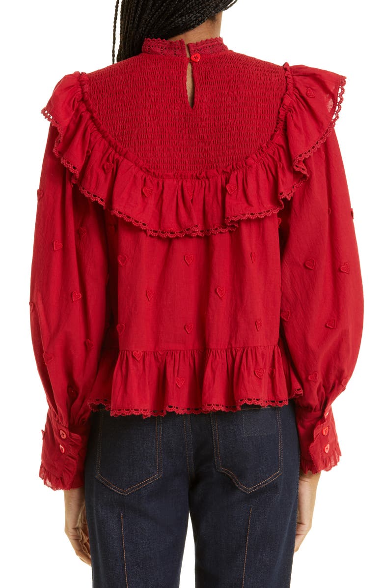FARM Rio Heart Appliqué Cotton Blouse, Alternate, color, 