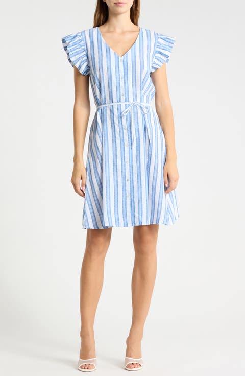 Striped Tie Waist Cotton Dress