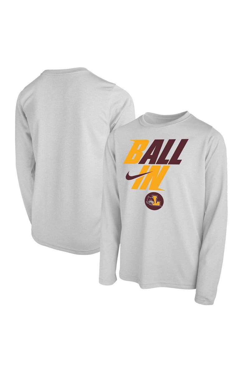 Nike Youth Nike White Loyola Chicago Ramblers Ball In Bench Long Sleeve T-Shirt, Main, color, 