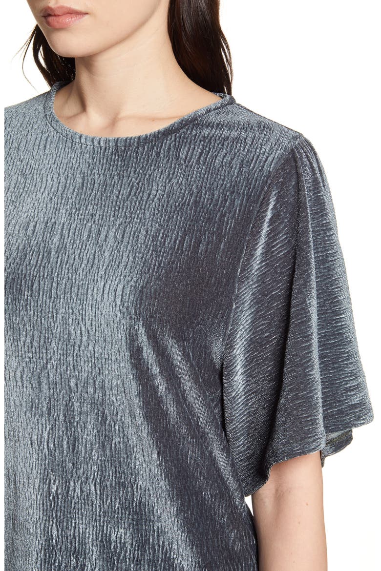 Crinkle Velvet Flutter Sleeve Top, Alternate, color, DARK METAL