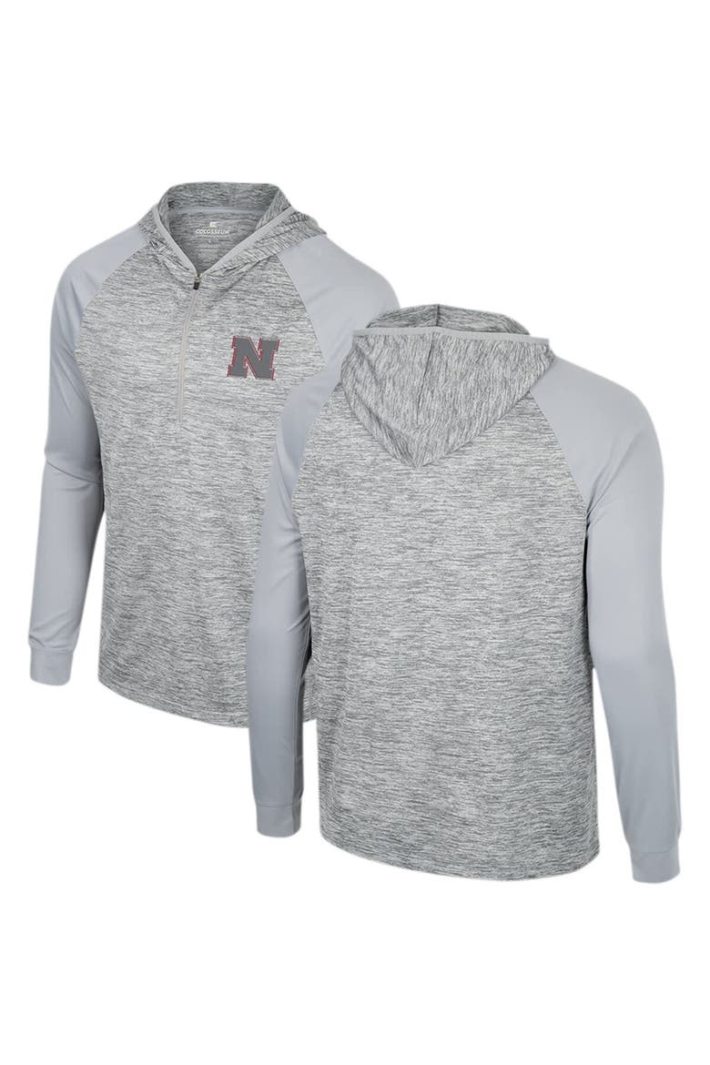 Men's Colosseum Gray Nebraska Huskers Cybernetic Raglan Quarter-Zip Hooded Top, Main, color, Gray