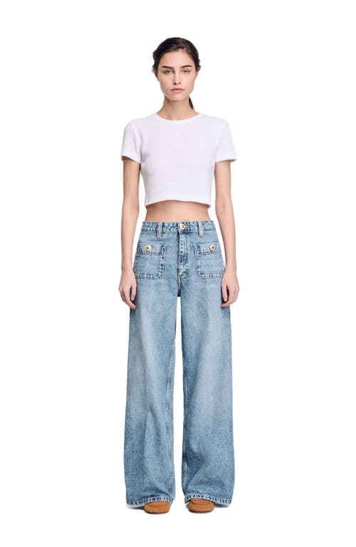 Sandro Faded Straight Jeans In Blue Jean In Blue Jean