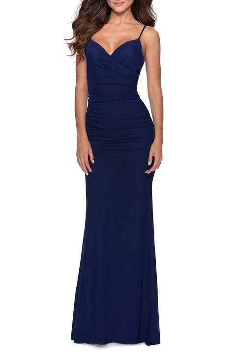 Fitted Jersey Long Dress with Lace Up Back