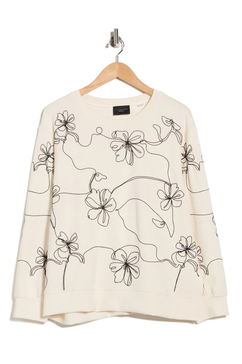 Embroidered Scuba Knit Sweatshirt, Alternate, color, ECRU/BLACK EMBROIDER