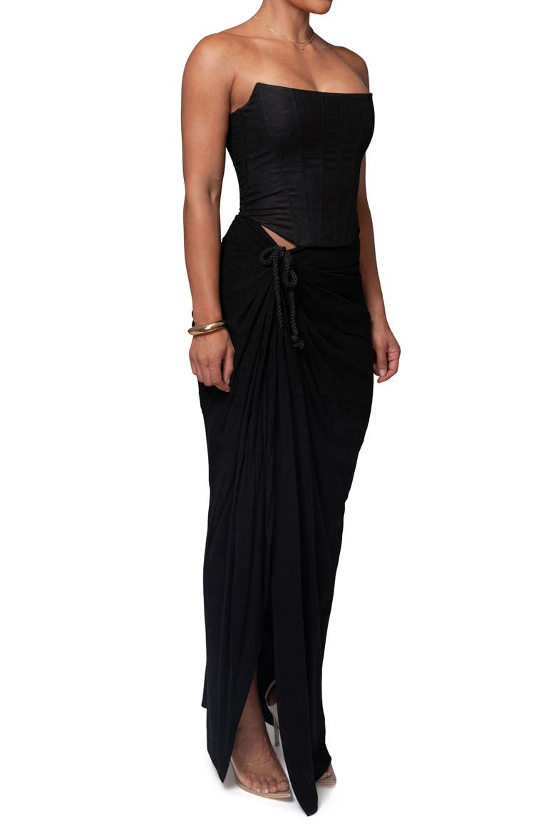 Noelia Slit Cotton & Linen Maxi Skirt, Alternate, color, BLACK