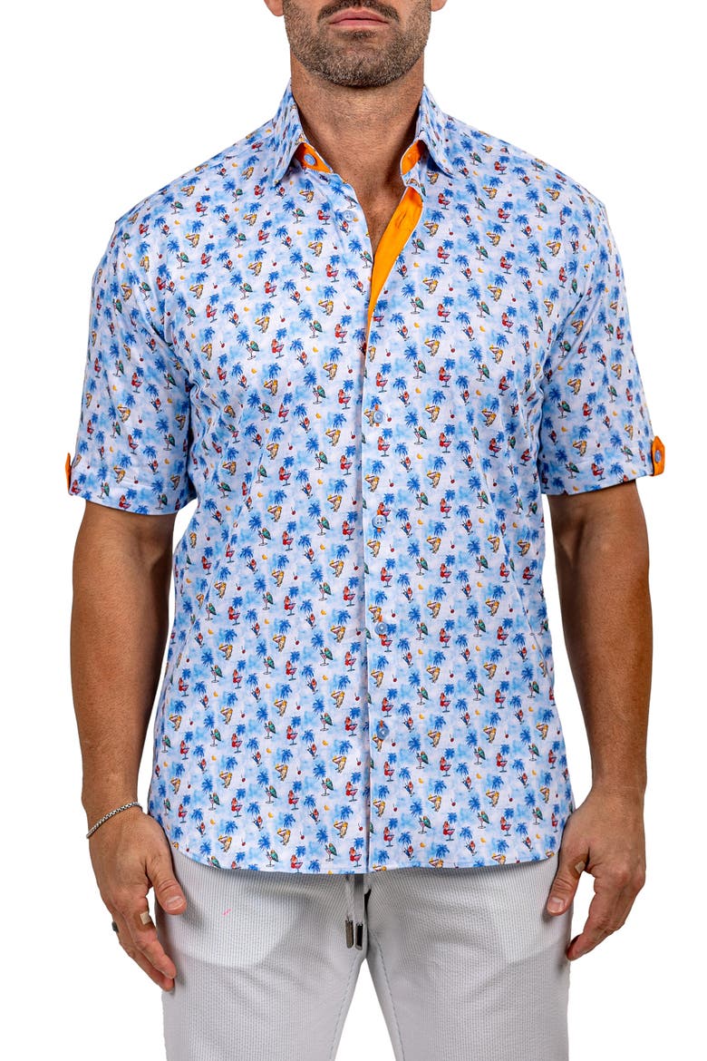 Galileo Marthy Short Sleeve Button-Up Shirt, Main, color, BLUE