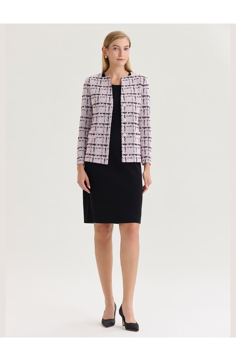 Misook Tailored Plaid Jacquard Knit Jacket, Alternate, color, Cherry Blossom/White/Black