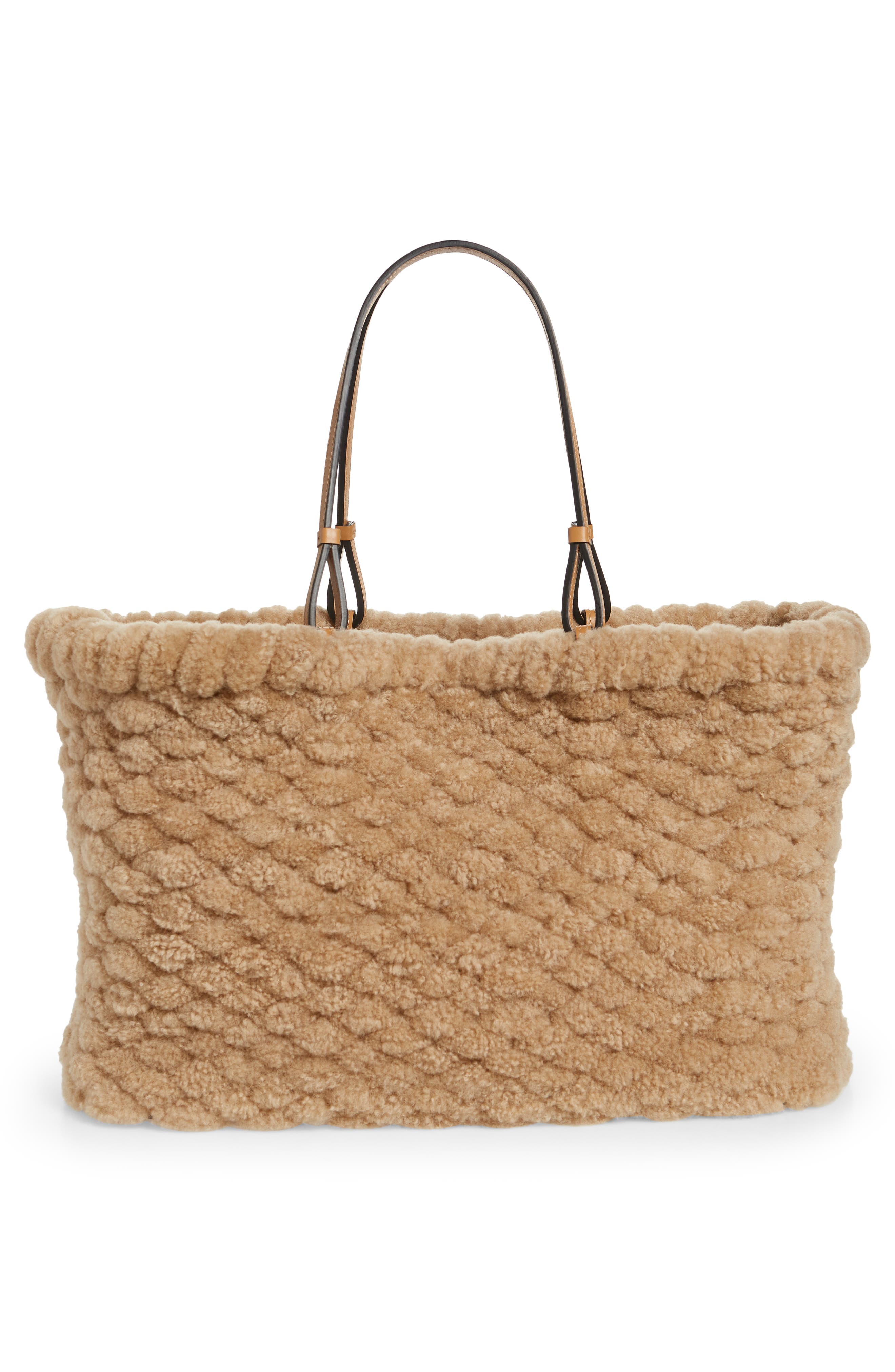 Loewe Woven Genuine Shearling Basket Bag, Alternate, color, 