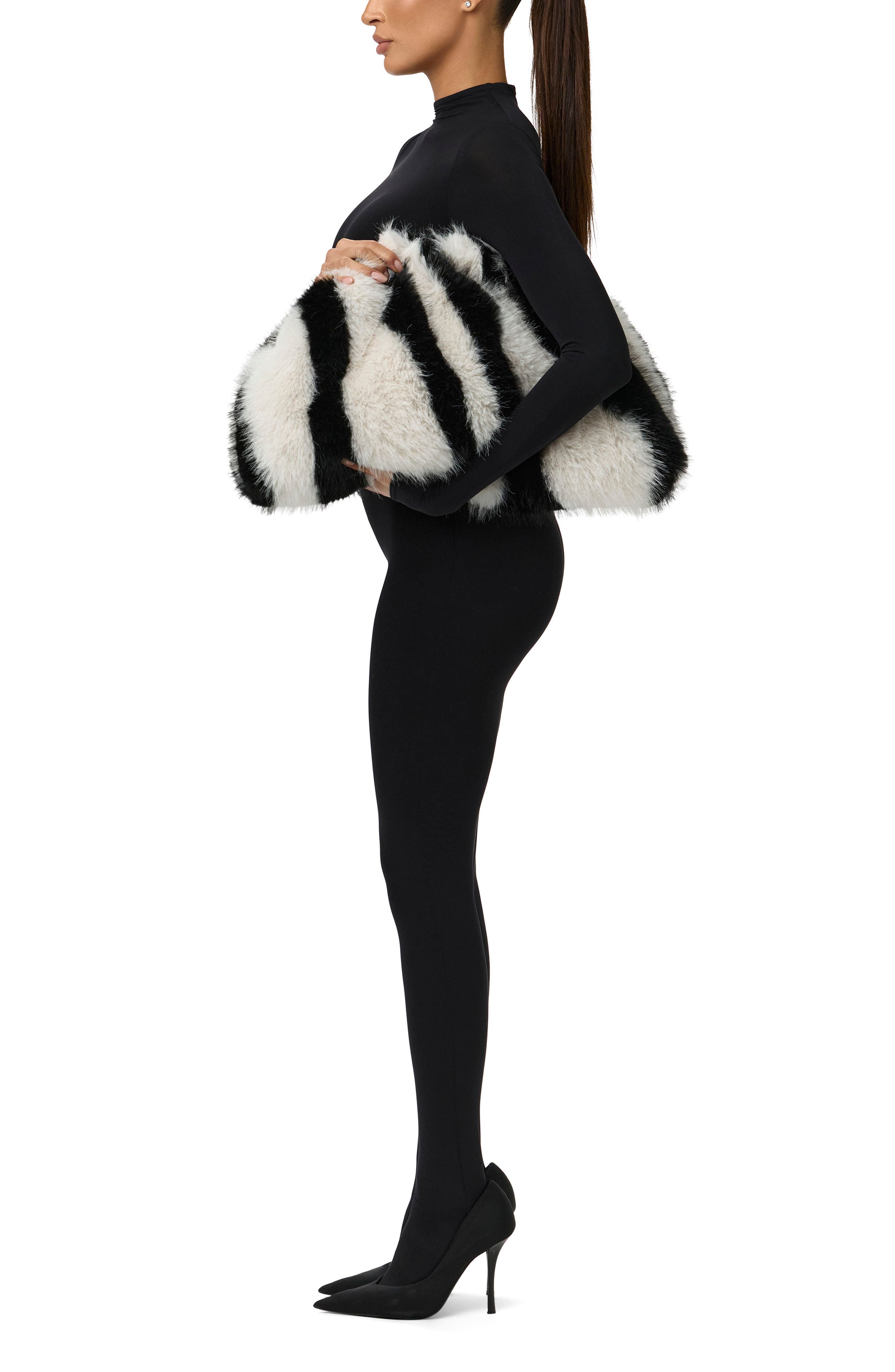 Naked Wardrobe Zebra Faux Fur Large Clutch, Alternate, color, Black/ White