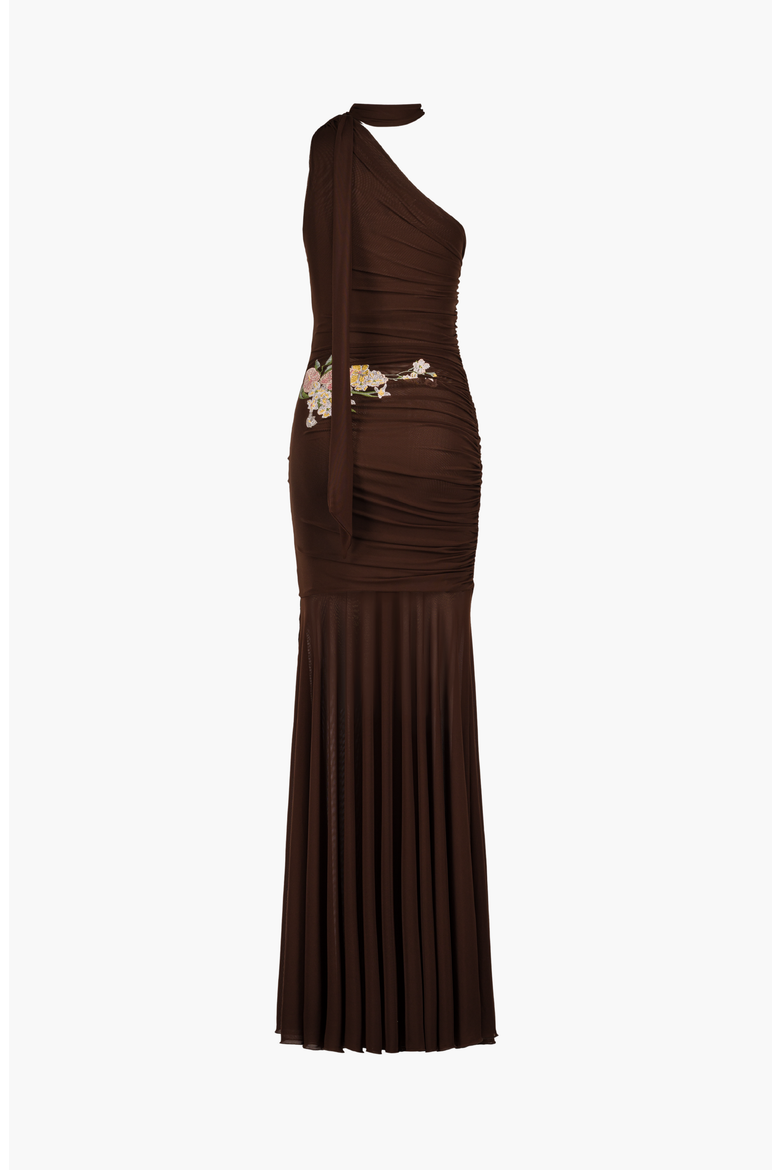 Alba Floral Embroidered Mesh Dress, Alternate, color, Brown