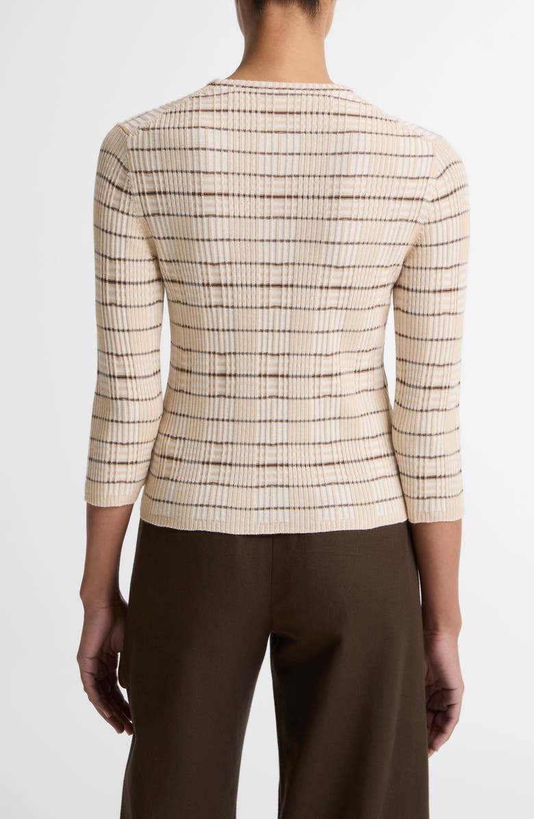 Vince Plaid Cotton Blend Crewneck Sweater, Alternate, color, Wheatstone Combo