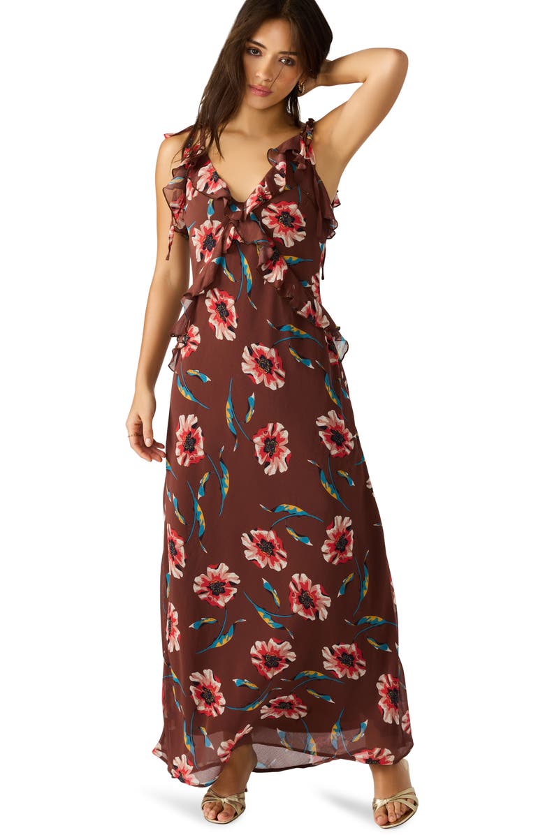 Steve Madden Adalina Ruffle Sleeveless Maxi Dress, Alternate, color, Brown