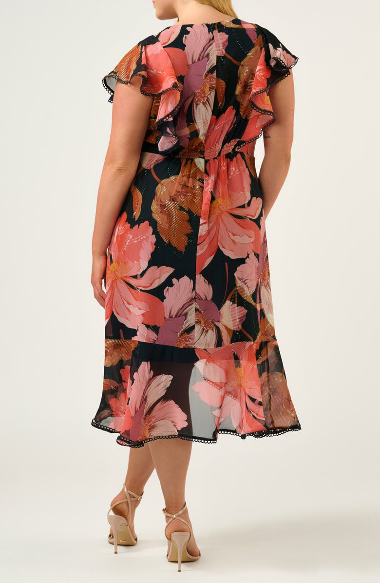 Estelle Elena Flutter Sleeve Midi Dress, Alternate, color, Navy/ Peony