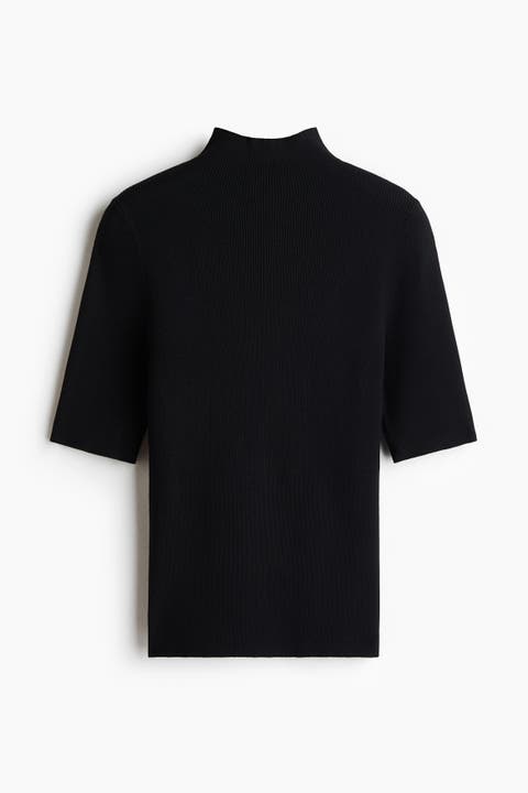 Lyocell-blend Rib-knit Mock Turtleneck Top