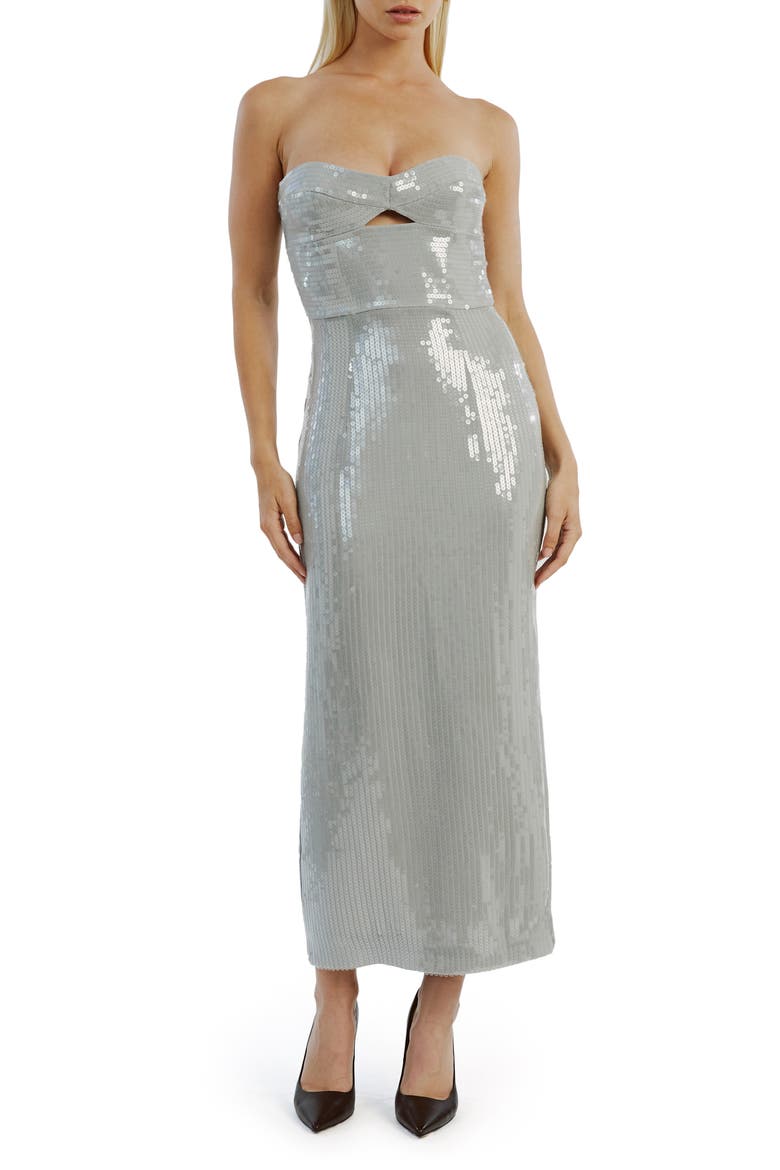 Cerise Sequin Cutout Strapless Dress, Main, color, DOVE GREY