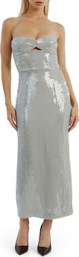 Bardot Cerise Sequin Cutout Strapless Dress