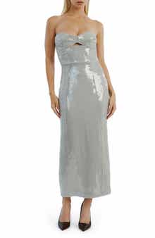 Cerise Sequin Cutout Strapless Dress