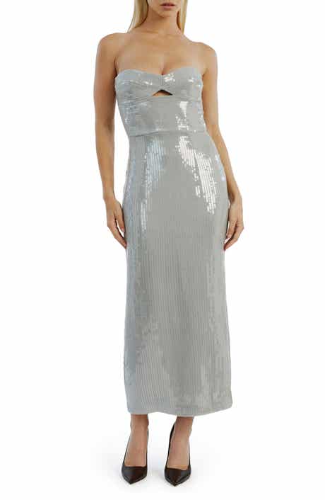 Cerise Sequin Cutout Strapless Dress