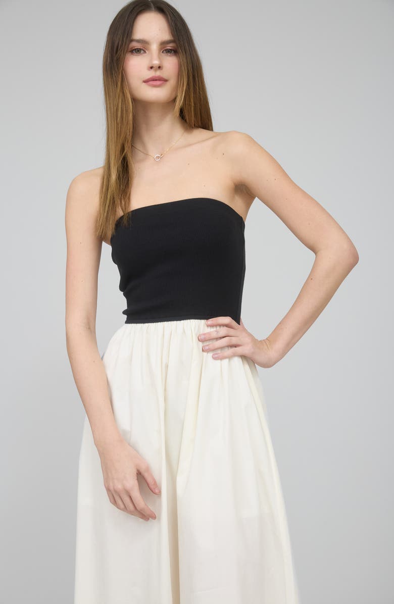 Blu Pepper Mixed Media Strapless Maxi Dress, Alternate, color,