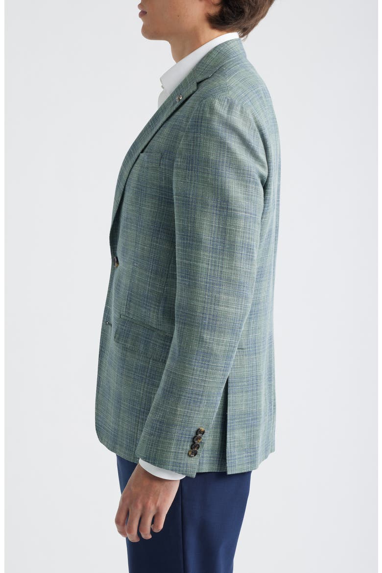 Midland Contemporary Fit Green Check Slub Wool & Silk Blend Sport Coat, Alternate, color, SAGE MULTI