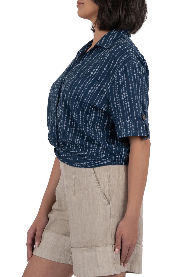 Rebel Printed Knot Front Linen Blend Top, Alternate, color, INCA NAVY IVORY