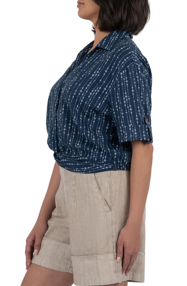 KUT from the Kloth Rebel Printed Knot Front Linen Blend Top, Alternate, color, Inca Navy Ivory