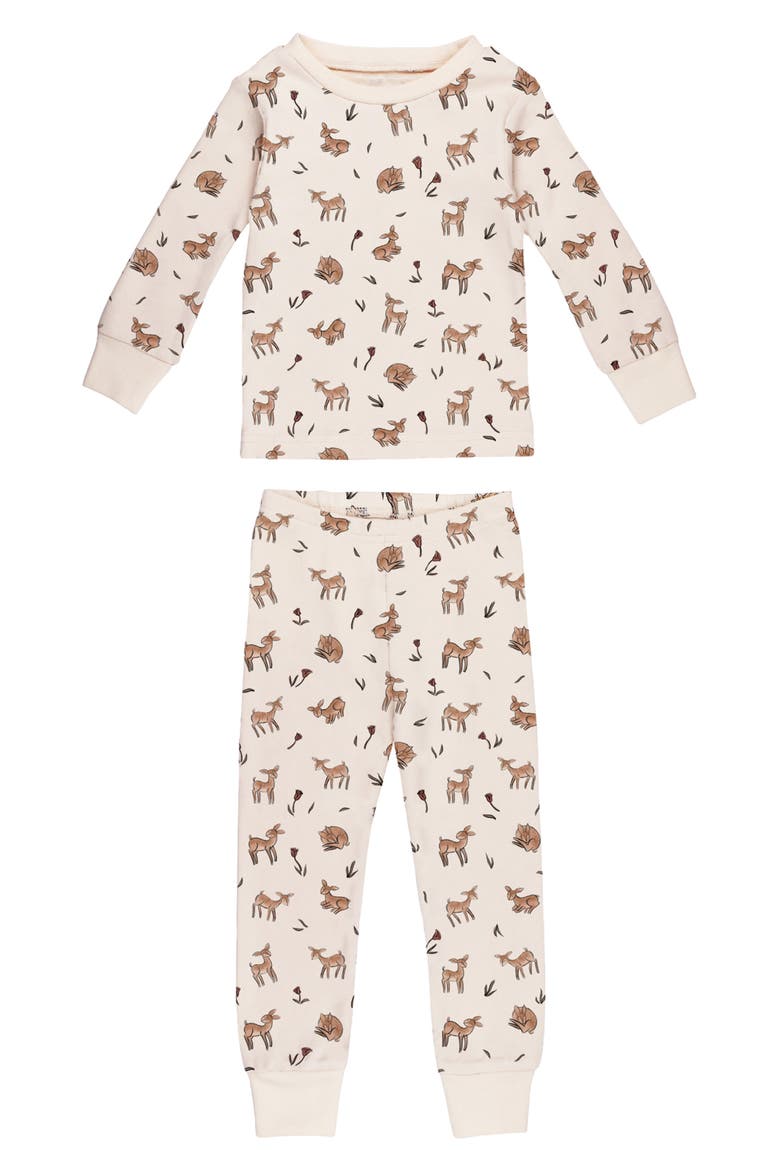 Doe-a-Deer Fitted Organic Cotton Two-Piece Pajamas, Main, color, DOE-A-DEER