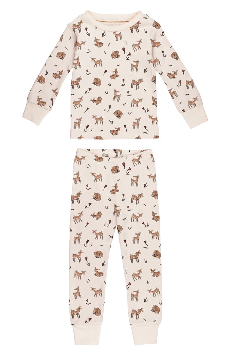 L'ovedbaby Doe-a-Deer Fitted Organic Cotton Two-Piece Pajamas, Main, color, Doe-A-Deer