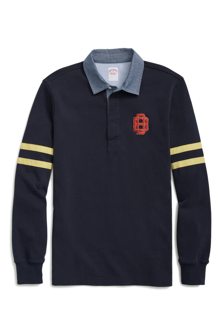 Embroidered Monogram Long Sleeve Rugby Shirt, Main, color, BLUE MULTI