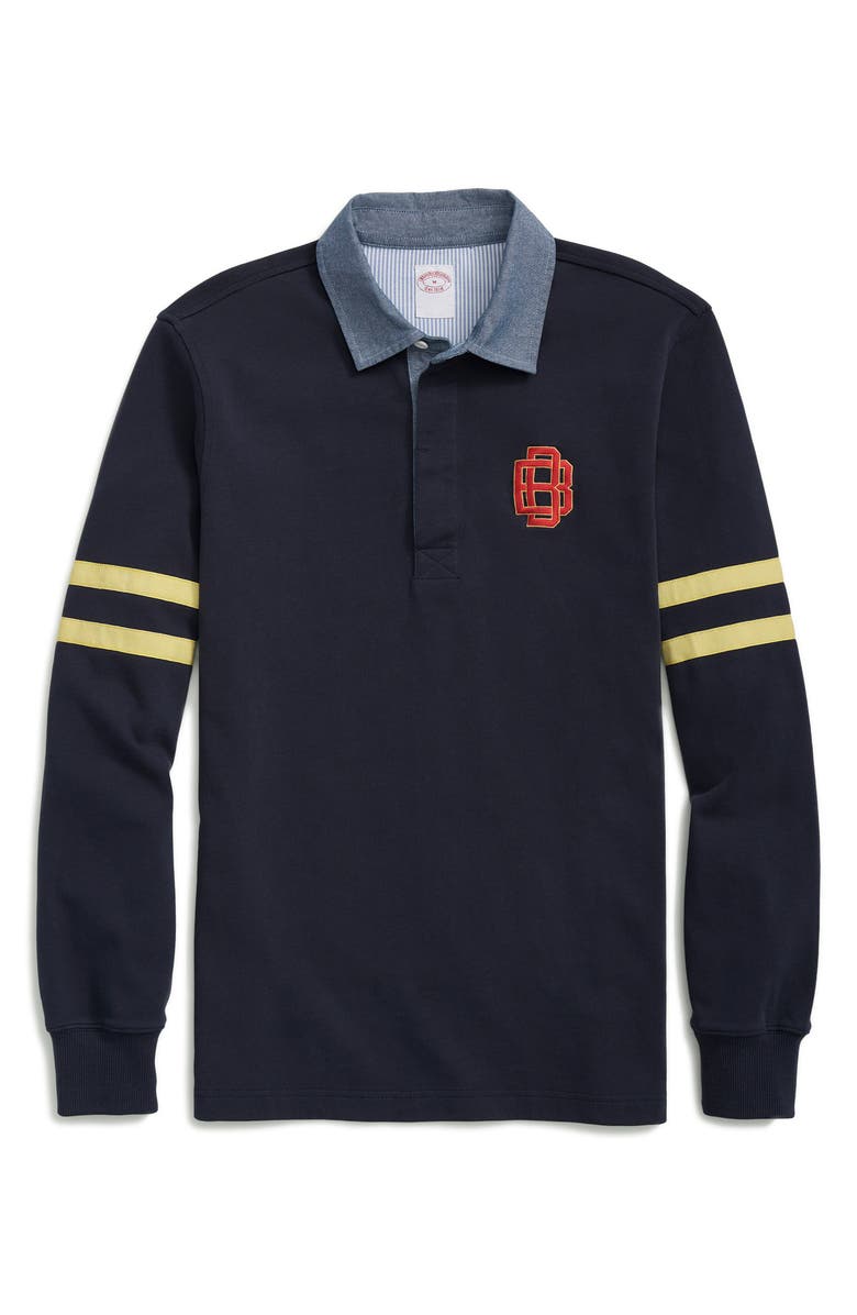 Brooks Brothers Embroidered Monogram Long Sleeve Rugby Shirt, Main, color, 