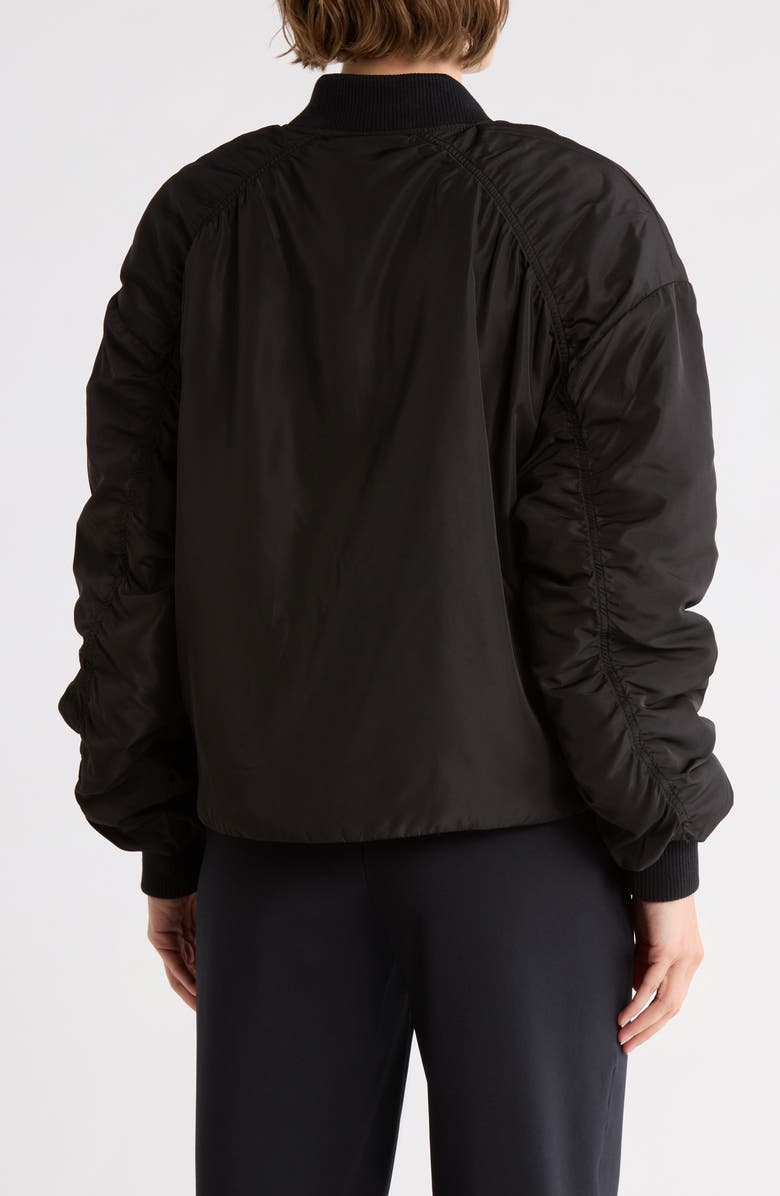 Z by Zella Ruched Sleeve Bomber Jacket, Alternate, color, Black