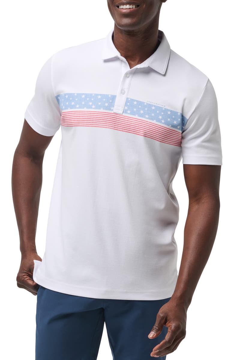 TravisMathew 'Merica Chest Stripe Polo, Main, color, White
