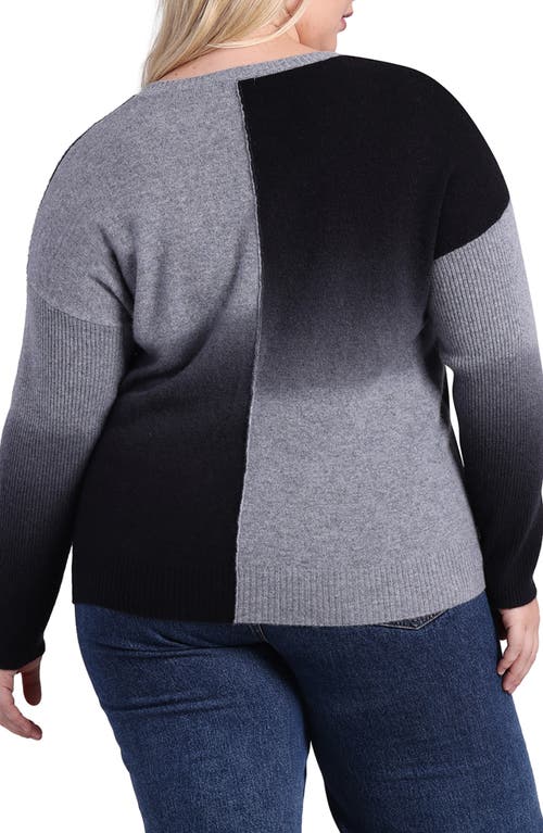 Minnie Rose Plus Size Dip-dye Cashmere Pullover In Grey Shadow/black