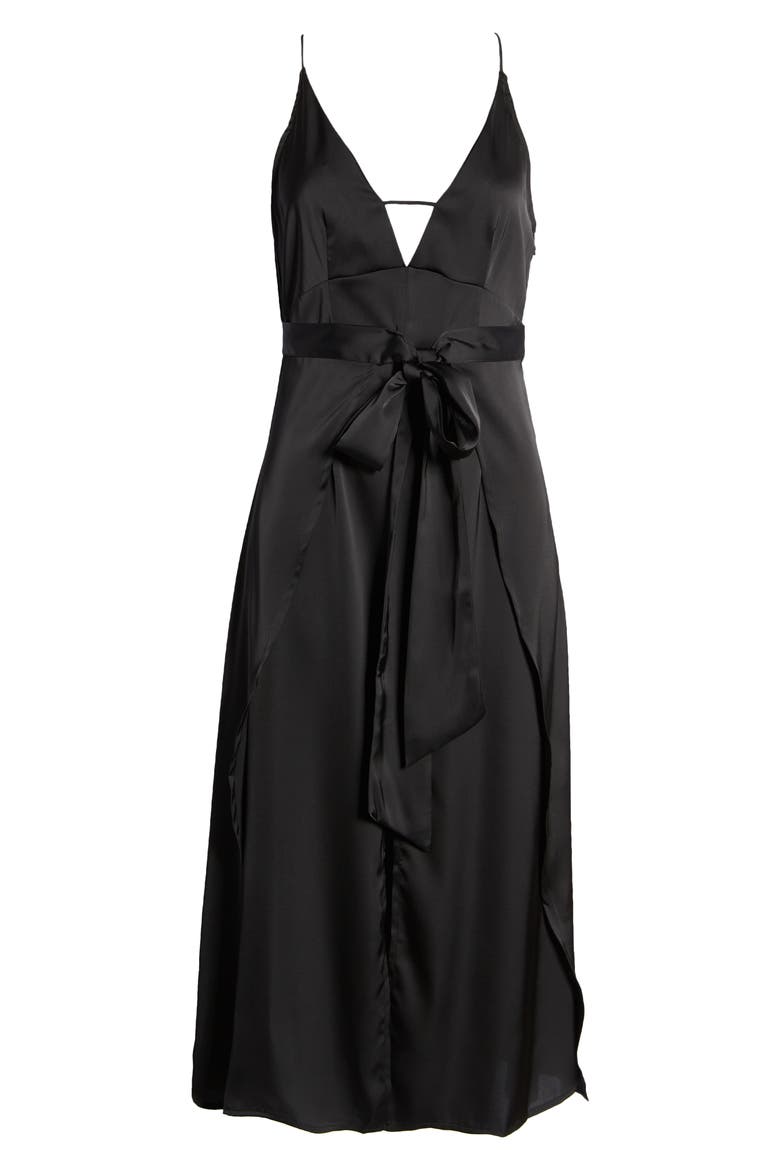 Backless Satin Dress, Alternate, color, BLACK