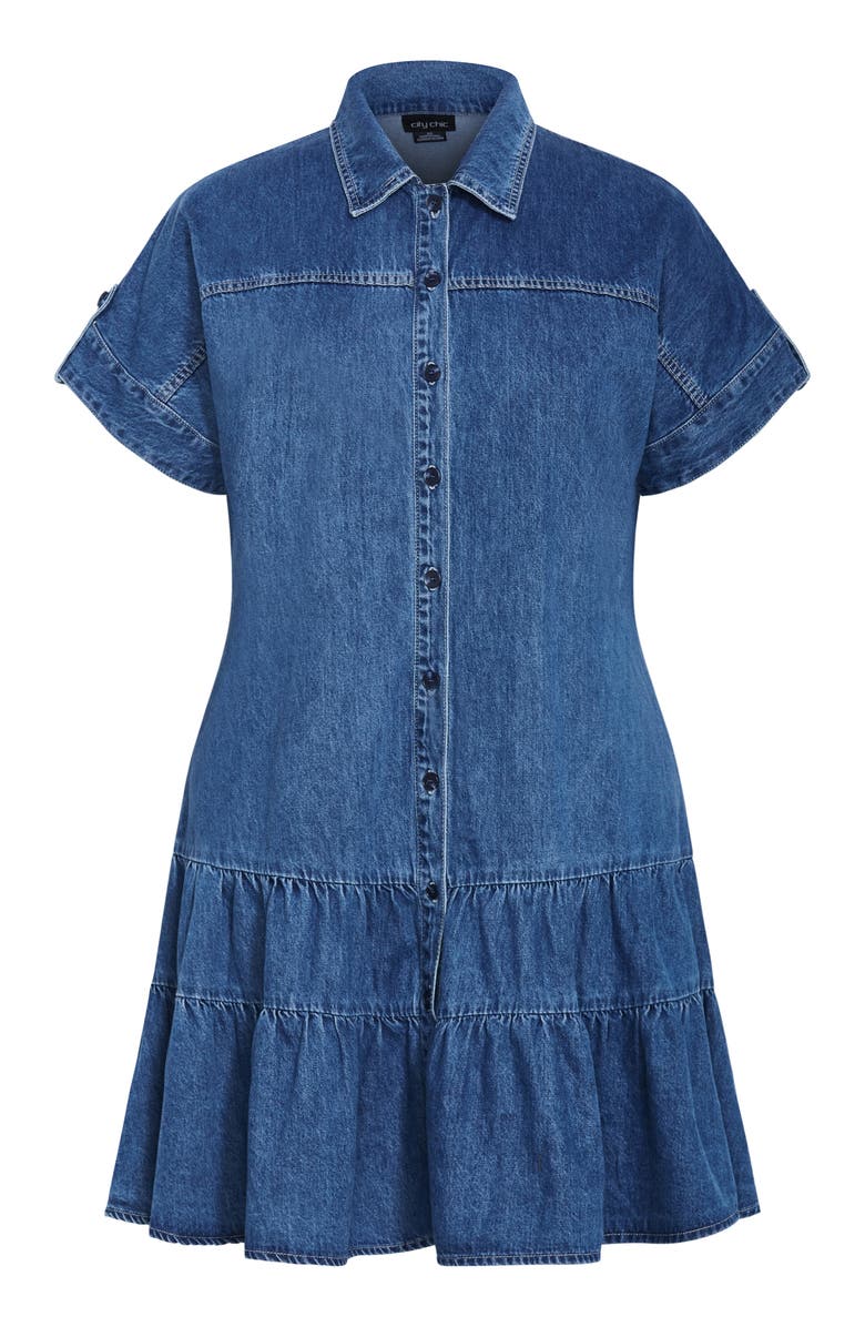 City Chic Layla Denim Shirtdress, Alternate, color, Mid Denim