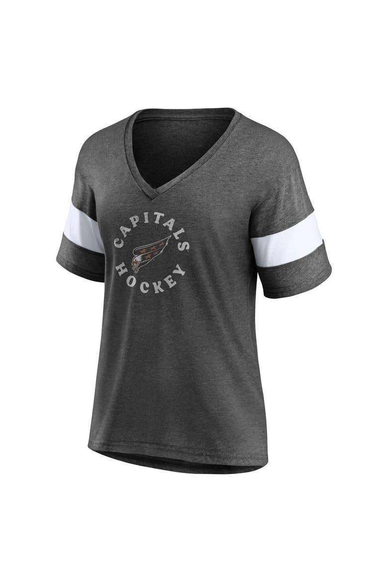 Women's Fanatics Branded Heather Charcoal Washington Capitals Special Edition 2.0 Ring The Alarm V-Neck T-Shirt, Alternate, color, Heather Charcoal