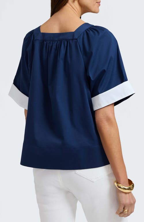 Shop Foxcroft Violet Square Neck Cotton Blend Top In Navy