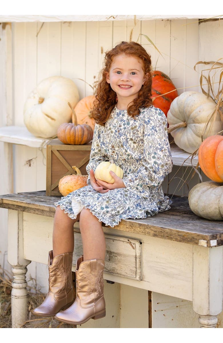 Mabel + Honey Mabel and Honey Brooklyn Floral Ruffle Dress for Toddlers, Blue., Alternate, color, Blue