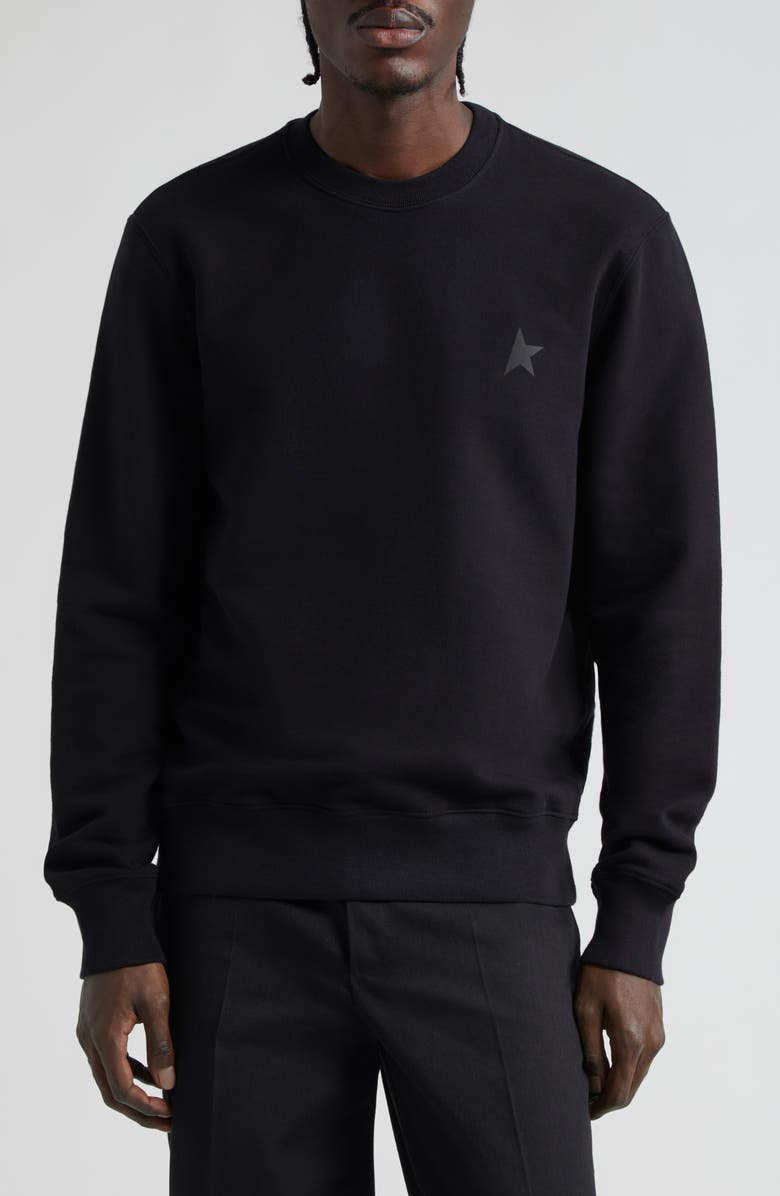 Golden Goose Archibald Star Cotton Crewneck Sweatshirt, Main, color, Black