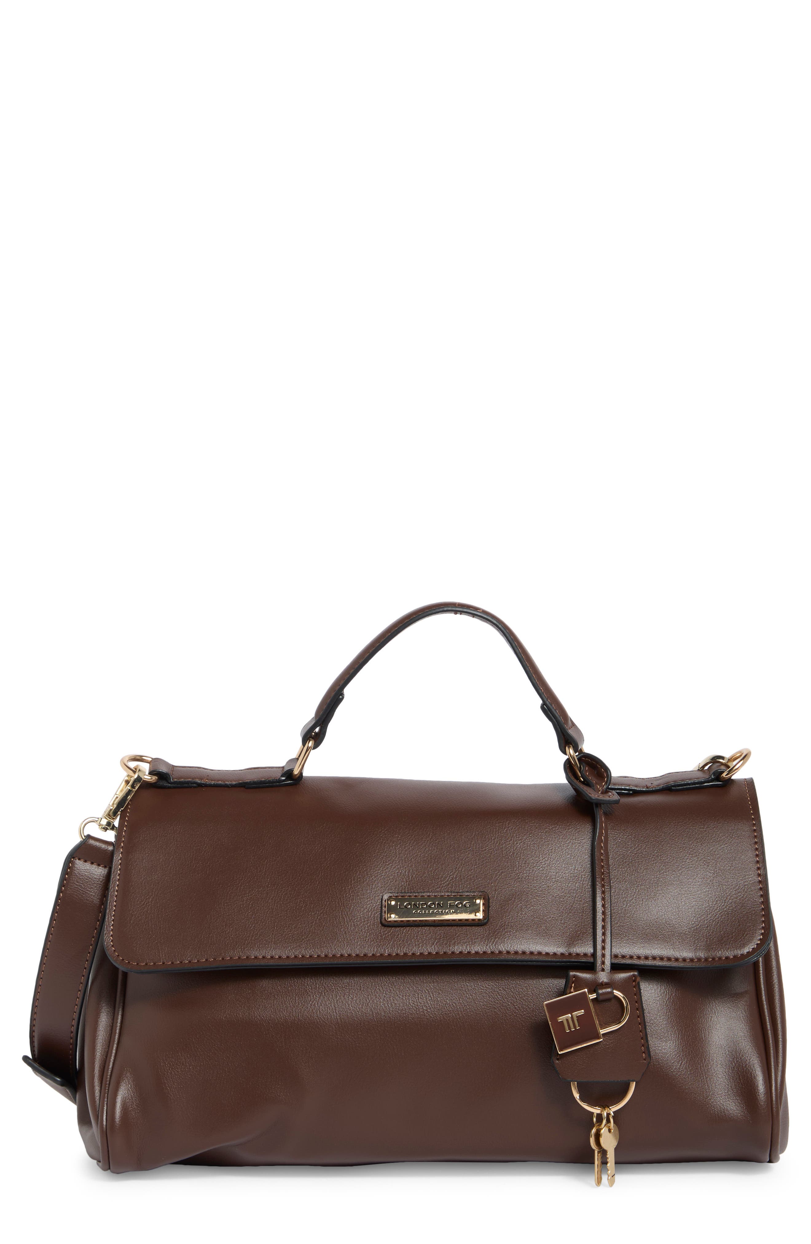 Faux Leather Top Handle Bag, Main, color, CHOCOLATE
