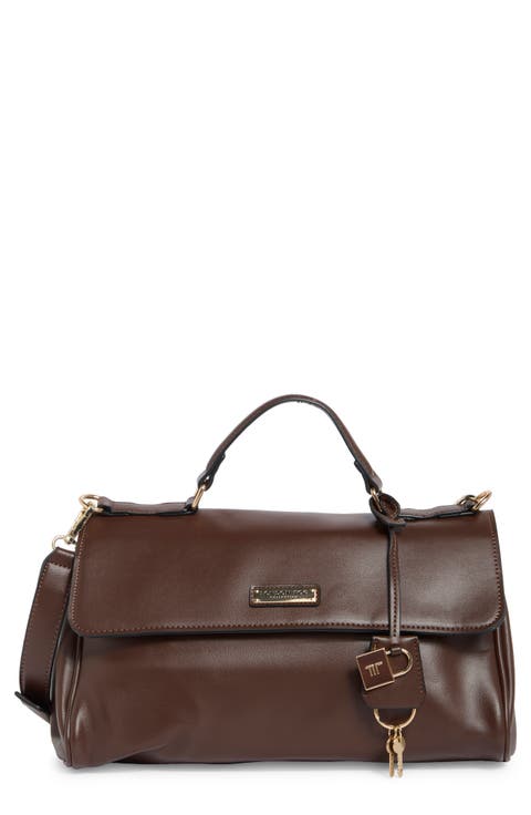 Faux Leather Top Handle Bag
